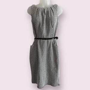 Chaps Black White Patterned Belted Sheath Dress Size 4